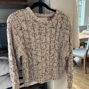 Jessica Simpson Textured Knit Sweater in Cream with Blue & Brown Speckled Detail